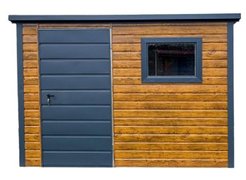 Gartenhaus - Gartenschuppen 2,5x2m - Tür - PVC Kippfenster - Helles Walnussholz - Holzoptik - Anthrazit - Flachdach ID561