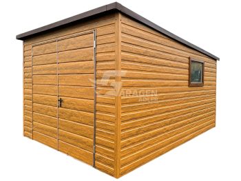 Gartenhaus 4x3m PVC Kippfenster Zweiflügeliges Tor Holzoptik Flachdach ID440