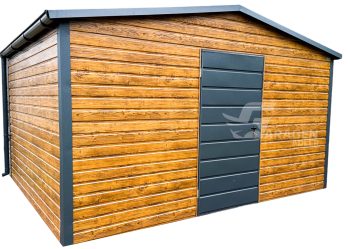 Gartenhaus 4x3m Dachrinnen Holzoptik Flachdach Anthrazit Satteldach ID441