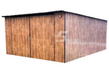 Blechgarage 4x6m - Zweiflügeliges Tor - Holzoptik - Pultdach  GP110