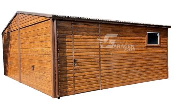 Blechgarage 6x5,8m Horizontal Blech 2x Schwingtor Satteldach Holzoptik ID113