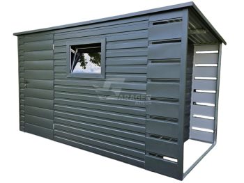 Gartenhaus - Gartenschuppen 3x2m + Überdachung 0,5m - Tür - PVC Kippfenster - Anthrazit - Flachdach | GP626 |