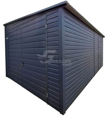 Blechgarage 3x7m - Zweiflügeliges Tor - Tür - Anthrazit - Dach: Neigung nach rechts | ID966 |