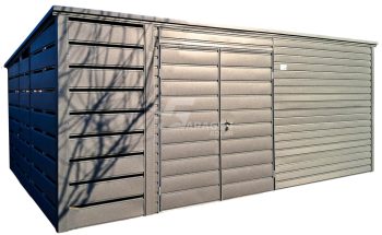 Blechgarage Gartenschuppen 4,5x4,5m + Überdachung 1m - 2x Tür - Anthrazit - Flachdach | ID967 |