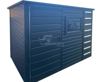 Gartenhaus - Gartenschuppen 2x1,5m + Überdachung 0,5m - Tür - PVC Kippfenster - Anthrazit - Flachdach | GP558 |