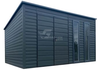 Gartenhaus - Gartenschuppen 4,5x3m - Zweiflügeliges Tor - 2x PVC Fenster - Anthrazit - Flachdach | GP560 |