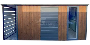 Gartenhaus - Gartenschuppen 3,5x2m + Überdachung 0,7m - Tür - Holzoptik - Flachdach | GP553 |