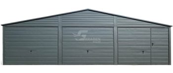 Blechgarage 9x6m - 3x Schwingtor - Tür - Anthrazit - Satteldach GP556