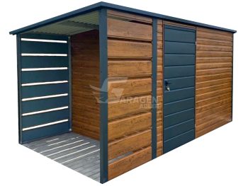 Gartenhaus - Gartenschuppen 3x2m + Überdachung 1m - Tür - PVC Kippfenster - Holzoptik - Flachdach | GP549 |