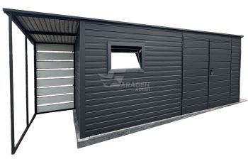 Gartenhaus - Gartenschuppen 5x2m + Überdachung 1m - Tür - PVC Kippfenster - Anthrazit - Flachdach | GP550 |