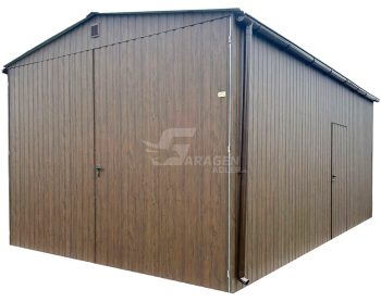 Blechgarage 4x6m Zweiflügeliges Tor - Holzoptik - Tür - Satteldach ID935