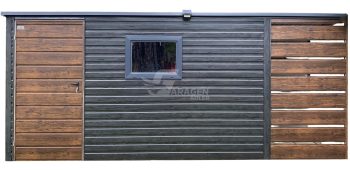 Gartenhaus - Gartenschuppen 4x3m + Überdachung 1m - PVC Kippfenster - Holzoptik - Norwegische Kiefer - Flachdach | GP622 |