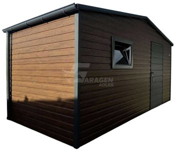 Gartenhaus - Gartenschuppen 5x2,5m - Tür - 2x PVC Kippfenster - Dunkles Walnussholz - Holzoptik - Dachrinnen - Satteldach | ID919 |