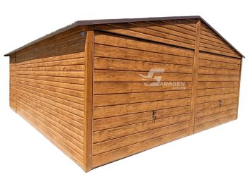 Blechgarage 6x6m Horizontal Blech Satteldach 2x Schwingtor Holzoptik Zusätzlich Tür ID123