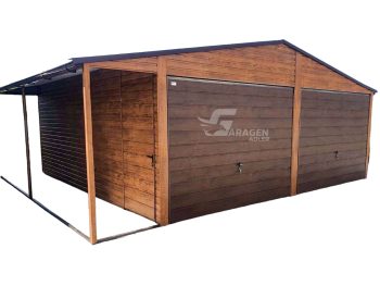 Blechgarage 6x6m Horizontal Blech Satteldach 2x Schwingtor Holzoptik Überdachung ID124