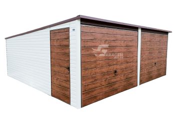 Blechgarage 6x6m Horizontal Blech 2x Schwingtor Holzoptik Zusätzlich Tür | ID126 |