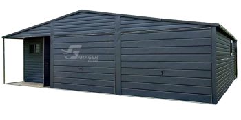 Blechgarage 9x6m Wandnische in der Garage 2x Schwingtor Dachrinnen PVC Kippfenster ID277