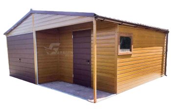 Blechgarage 6x6m Schwingtor Wandnische in der Garage Helles Walnussholz ID204
