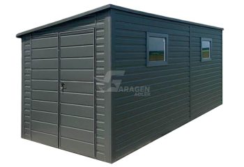 Gartenhaus - Gartenschuppen 2,5x5m - Zweiflügeliges Tor - 2x PVC Kippfenster - Anthrazit - Dach: Neigung nach links | GP625 |