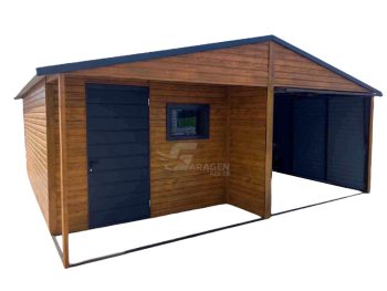 Blechgarage 6x6m Schwingtor Wandnische in der Garage Holzoptik ID274