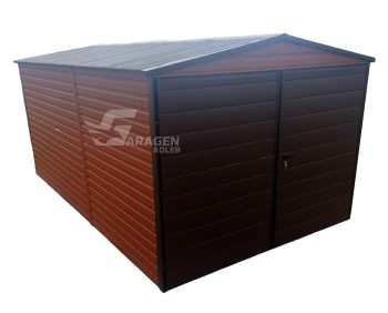 Blechgarage 3x5m - Zweiflügeliges Tor - Dunkles Braun - Satteldach GP210