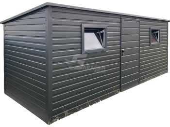 Gartenhaus - Gartenschuppen 5x2m - Zweiflügeliges Tor - 2x PVC Kippfenster - Anthrazit - Flachdach | GP619 |