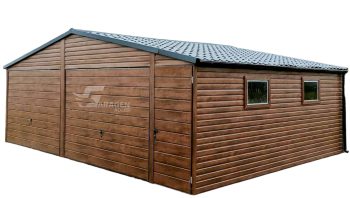 Blechgarage 7x6m Satteldach Überdachung Schwingtor Holzoptik ID96