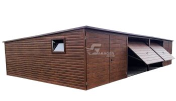 Blechgarage 12x5m 4x Schwingtor Holzoptik Pultdach ID97