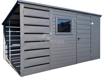 Gartenhaus - Gartenschuppen 2,5x3m + Überdachung 1m - Tür - PVC Kippfenster - Flachdach | ID997 |