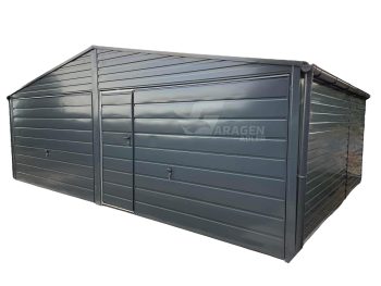 Blechgarage 6x5m - 2xSchwingtor + Tür - Dachrinnen - Anthrazit - Pultdach | GP242 |