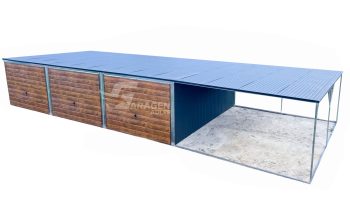 Blechgarage 9x6m - Überdachung 3m x 6-Schwingtor - Anthrazit - Helles Walnussholz - Pultdach GP226