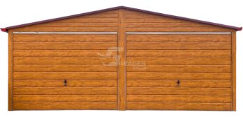 Blechgarage 6x6m - 2x Schwingtor - Tür - Holzoptik - Dachrinnen - Satteldach GP633