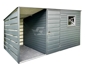 Gartenhaus - Gartenschuppen 3x2,5m + Überdachung 1,5m - PVC Kippfenster - Tür - Anthrazit - Flachdach | ID797 |