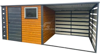 Gartenhaus - Gartenschuppen  2,5x2,5m + Überdachung - Tür - PVC Kippfenster - Holzoptik - Anthrazit - Flachdach | GP526 |