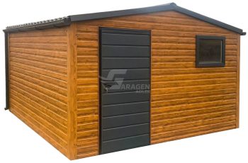 Gartenhaus - Gartenschuppen 4x4m - Tür - PVC Kippfenster - Holzoptik - Dachrinnen - Metalldachziegel - Satteldach | GP529 |