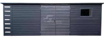 Gartenhaus - Gartenschuppen 6x2,5m + Überdachung 0,5m - Zweiflügeliges Tor - PVC Kippfenster - Anthrazit - Flachdach | ID897 |