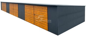 Reihengaragen - Garagenkomplex 18x5m - 3x Zweiflügeliges Tor - Tür - Holzoptik - Anthrazit - Flachdach GP525