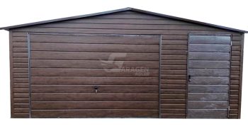 Blechgarage 5,5x6m - Schwingtor - Tür  - 2x PVC Kippfenster - Holzoptik - Satteldach | ID899 |