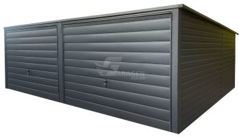 Blechgarage 6x5m - 2x Schwingtor - Anthrazit - Flachdach | GP523 |