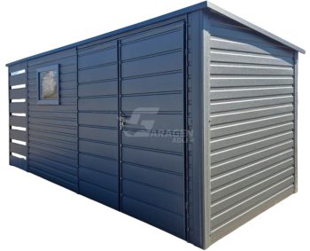 Gartenhaus - Gartenschuppen 4x2m + Überdachung 1m - Zweiflügeliges Tor - 2x PVC Kippfenster - Anthrazit - Flachdach | GP615 |