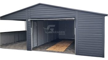 Blechgarage 5x6m + Überdachung 4m - Schwingtor - Anthrazit - Satteldach | ID891 |