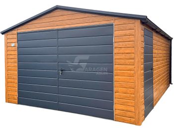 Blechgarage 4,5x6m Zweiflügeliges Tor - Tür - Holzoptik - Anthrazit - Dachrinnen - Satteldach | ID890 |