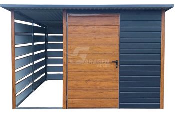 Gartenhaus - Gartenschuppen 2x2m + Überdachung 1m - Tür - PVC Kippfenster - Anthrazit - Flachdach | ID895 |