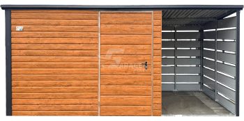 Gartenhaus - Gartenschuppen 3x2m + Überdachung 1,5m - Tür - Holzoptik - Anthrazit - Flachdach | ID879 |