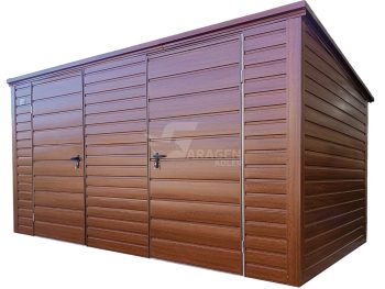 Gartenhaus - Gartenschuppen 4x2,5m - 2x Tür - Goldene Eiche - Holzoptik - Flachdach | ID883 |