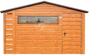 Gartenhaus - Gartenschuppen 3,5x3m + Überdachung 0,5m - Tür - PVC Kippfenster - Holzoptik - Satteldach | ID876 |