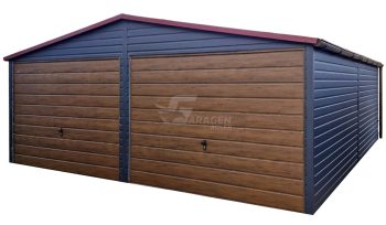 Blechgarage 6x6m - 2x Schwingtor - Tür - Anthrazit - Holzoptik - Dachrinnen - Satteldach | ID847 |