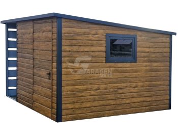 Gartenhaus - Gartenschuppen 2,5x3m - Tür - PVC Kippfenster - Holzoptik - Flachdach | ID842 |