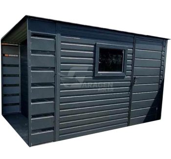 Gartenhaus - Gartenschuppen 2,5x2,5m + Überdachung 0,5m - Tür - PVC Kippfenster - Anthrazit - Flachdach | GP457 |