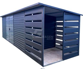 Gartenhaus - Gartenschuppen 6x2m + Überdachung 1,5m - Zweiflügeliges Tor - Anthrazit - Flachdach | ID815 |